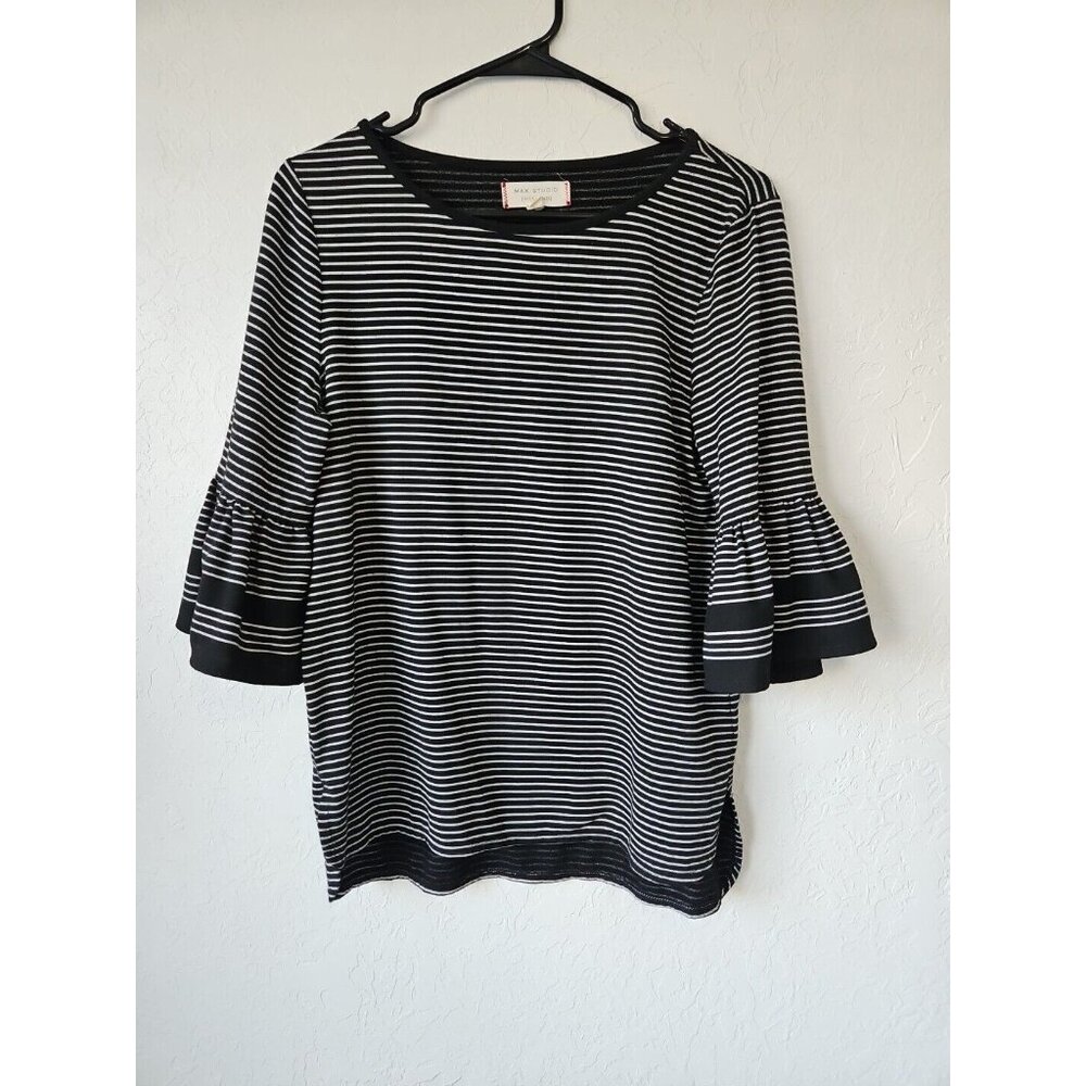 Womens Max Studio Weekend Ruffle Stripe Blouse Sz Smal Boho Office Siren Capsule